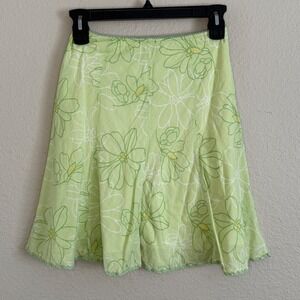 Vintage Y2K Fairy Cottage Green Floral Cotton Slip Skirt Womens Medium Twee